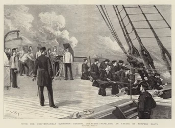 With the Mediterranean Squadron, General Quarters, repelling an Attack by Torpedo Boats